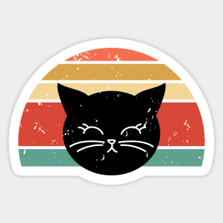 Retro sunset Cute Black Cat face Sticker